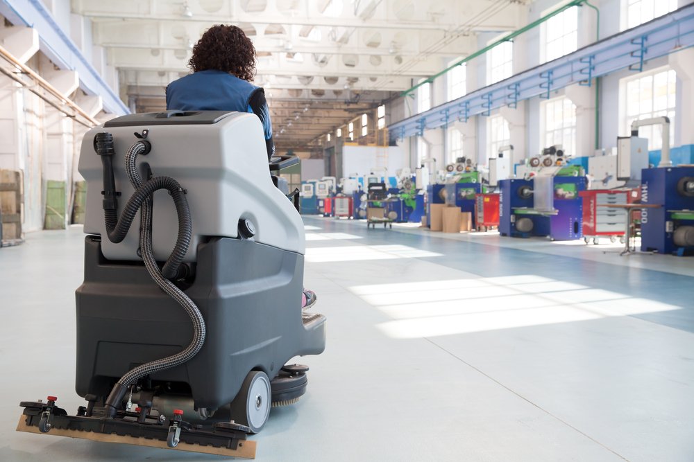 Warehouse floor scrubbing